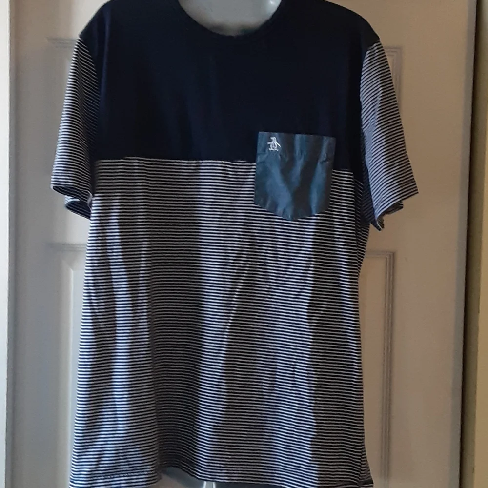Penguin short sleeve blue and white striped shirt ,xl - Picture 7 of 9
